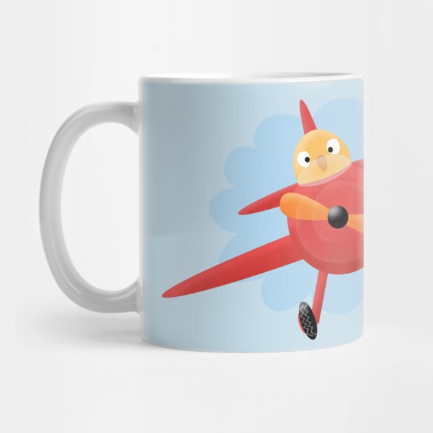 Cute bird flying red airplane cartoon illustration by FrogFactory